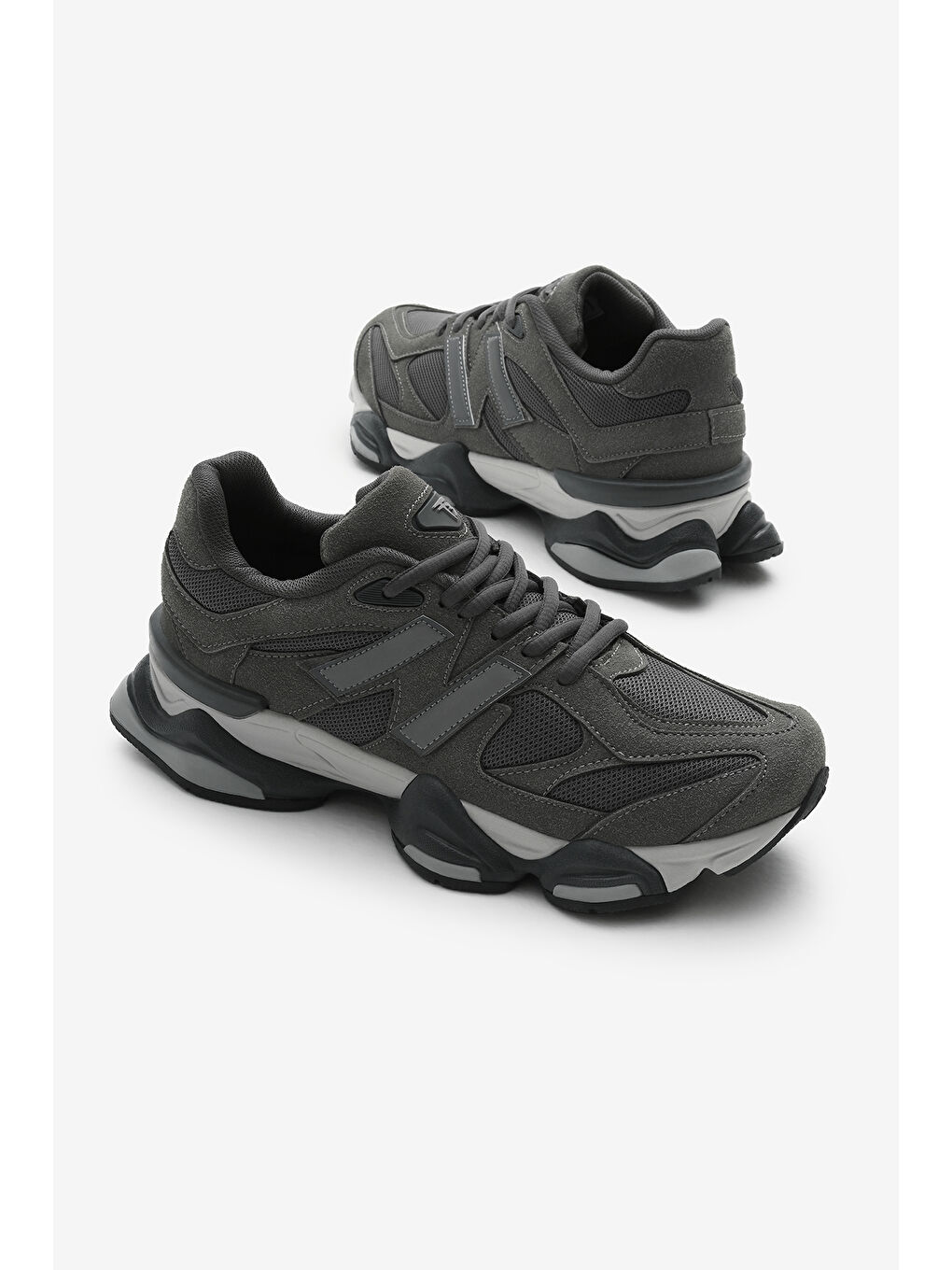 Gri Unisex Füme Poli Taban Anorak Desenli Yüksek Taban Bağcıklı Spor Ayakkabı-2