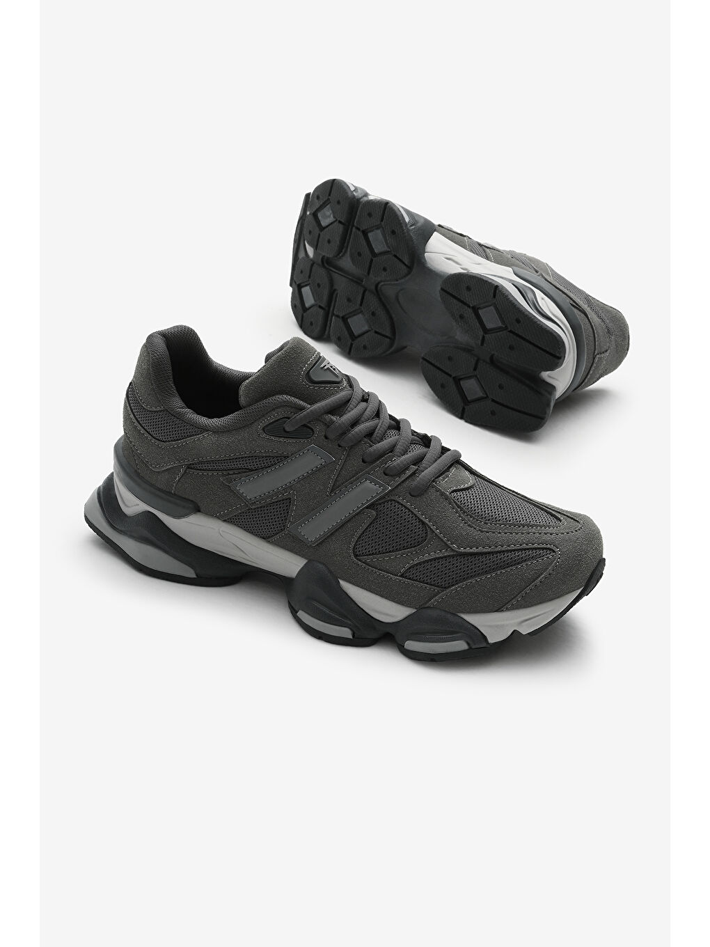 Gri Unisex Füme Poli Taban Anorak Desenli Yüksek Taban Bağcıklı Spor Ayakkabı-3