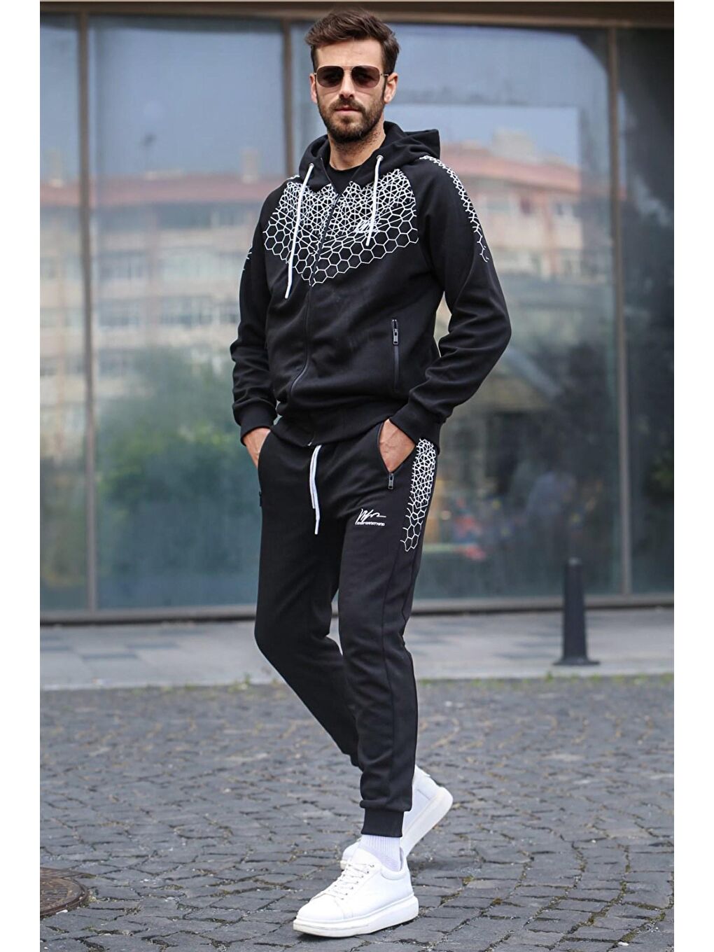 Siyah Baskılı Kapüşonlu Eşofman Takımı 5906
