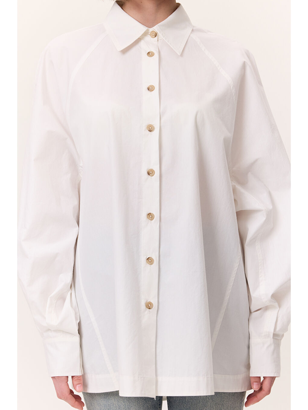 Geniş Kol Detaylı Gömlek Ekru-3