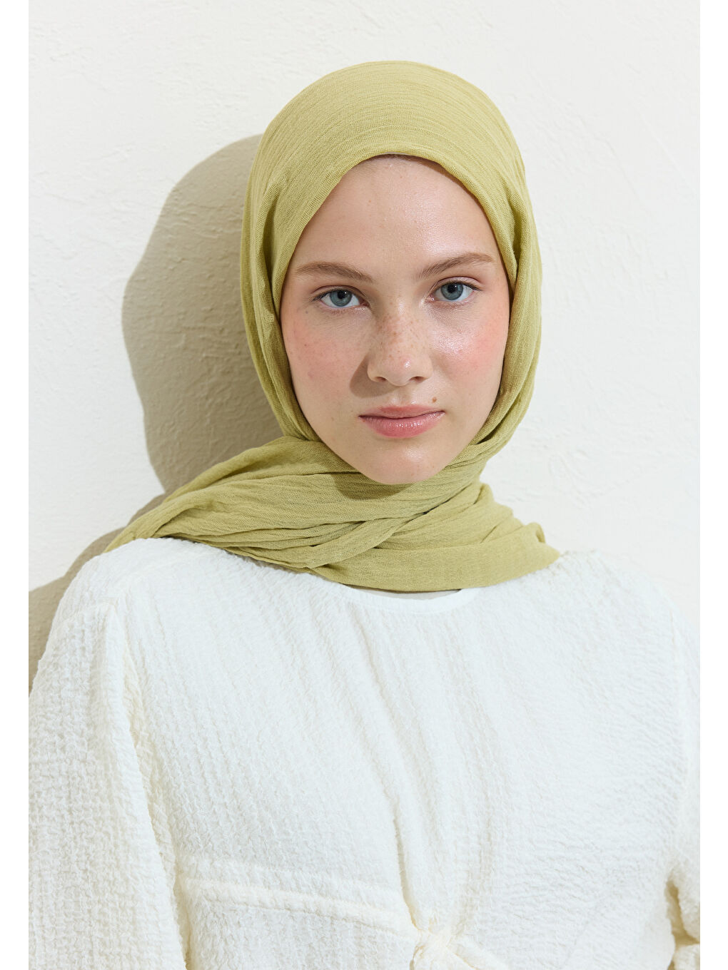 Haki Banana Bread Pamuklu Keten Şal-1