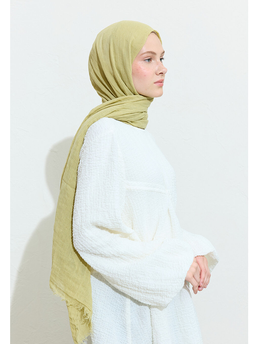Haki Banana Bread Pamuklu Keten Şal-3