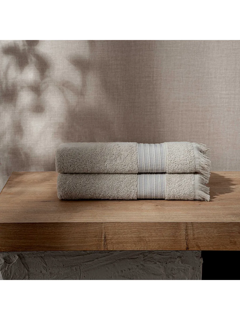 Aya 2'li El Yüz Havlusu Seti %100 Pamuk Jakarlı Bej 50x80 Cm-1