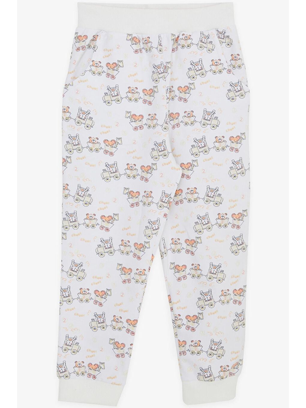 Erkek Çocuk Eşofman Altı Neşeli Hayvancıklar Desenli Beyaz (1-3 Yaş)