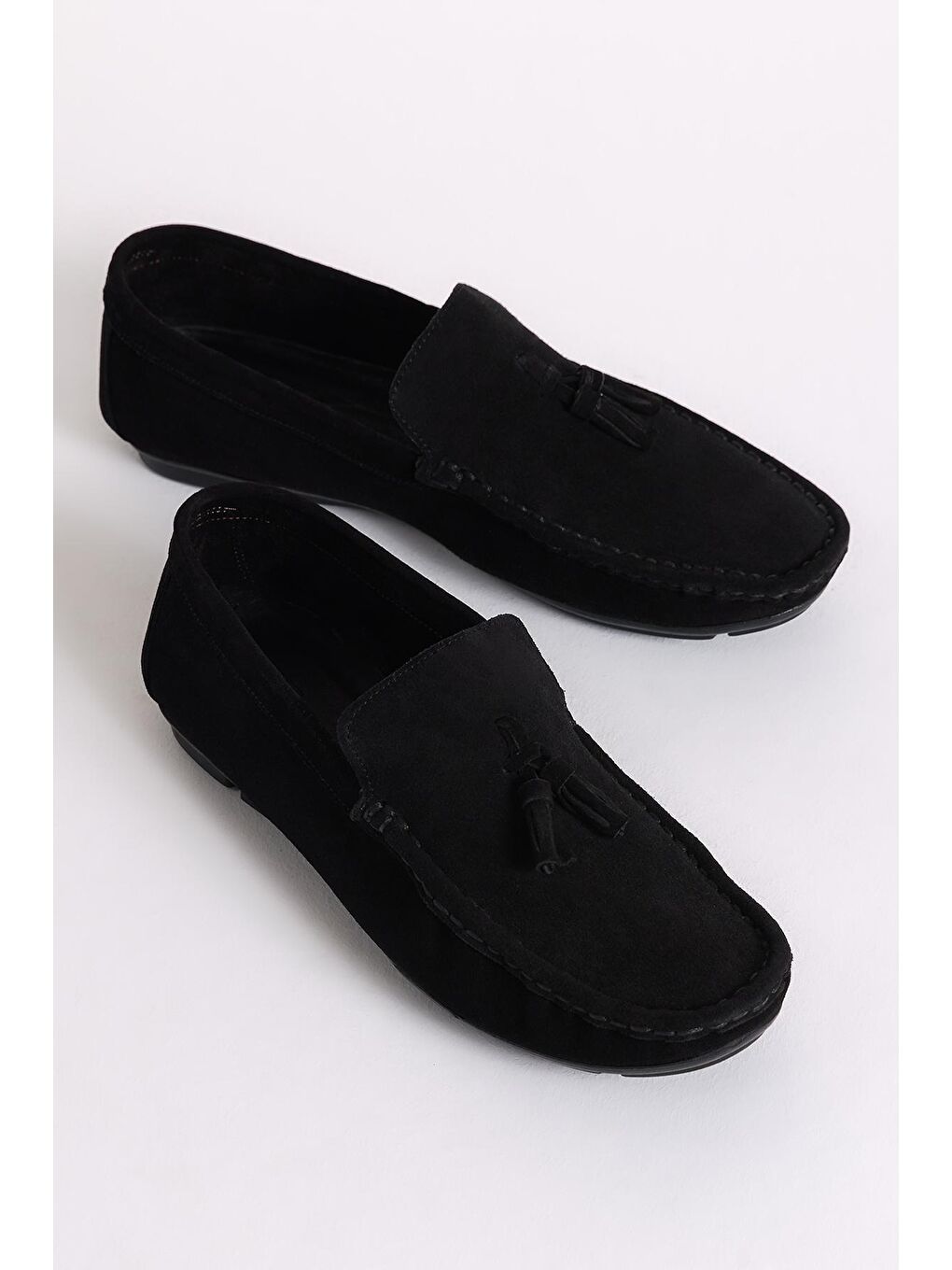 Erkek Siyah Önü Püsküllü Süet Hakiki Deri Loafer