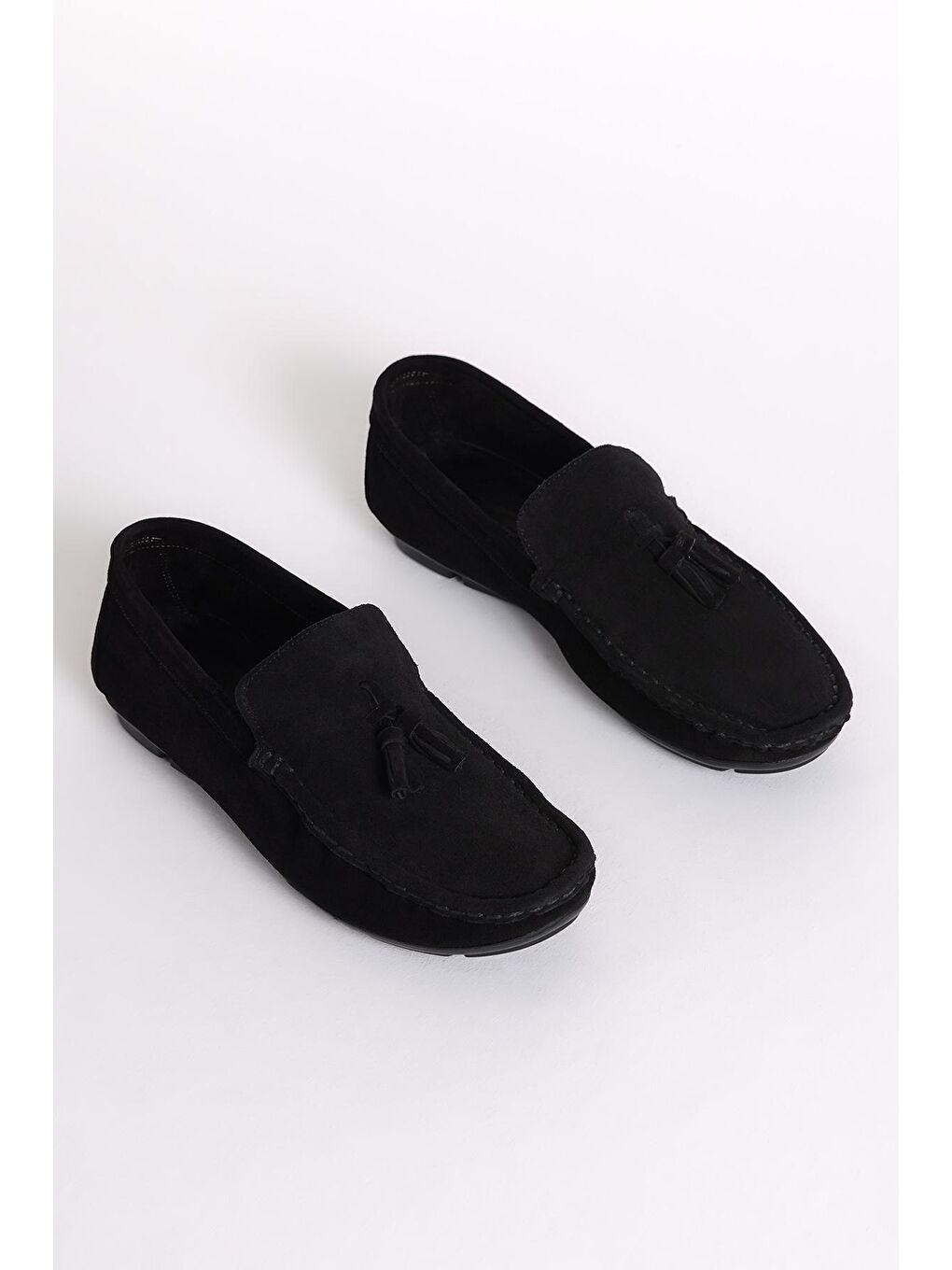 Erkek Siyah Önü Püsküllü Süet Hakiki Deri Loafer-2