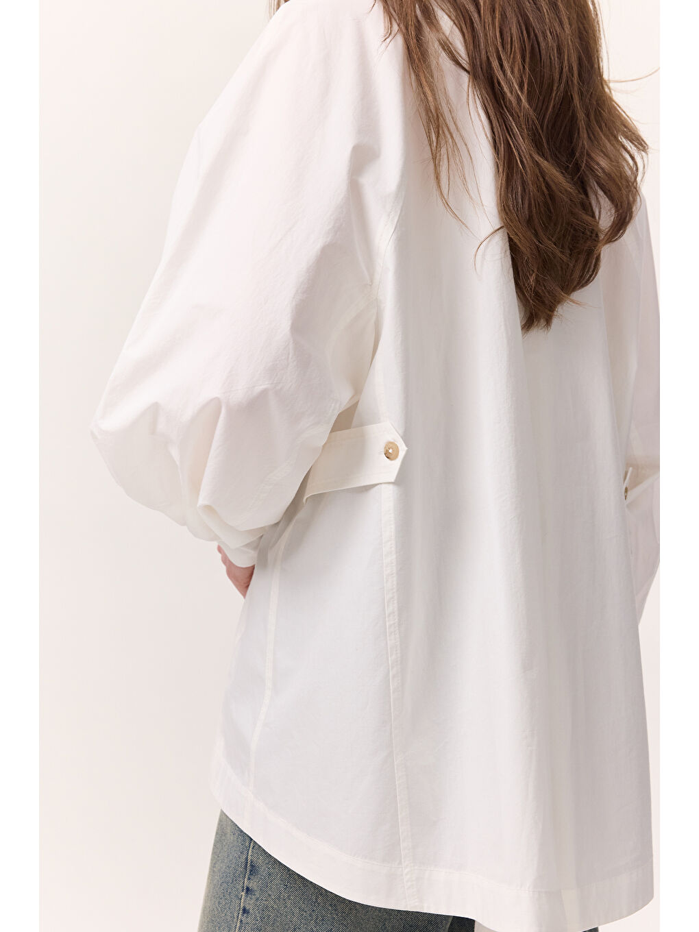 Geniş Kol Detaylı Gömlek Ekru-6