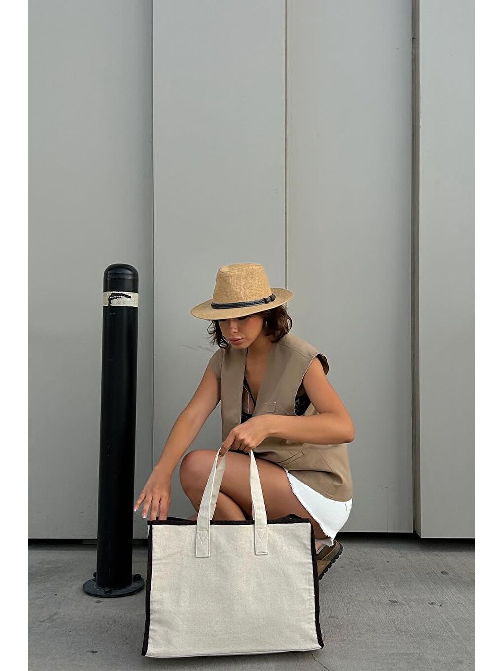 Kahverengi Arc X Large Kanvas Tote Bag Siyah-7