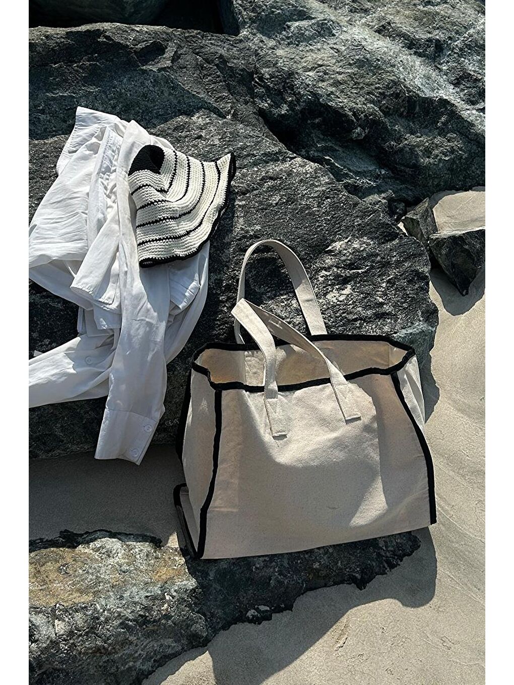 Kahverengi Arc X Large Kanvas Tote Bag Siyah-8