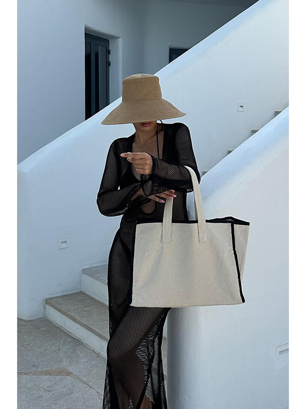 Kahverengi Arc X Large Kanvas Tote Bag Siyah-10