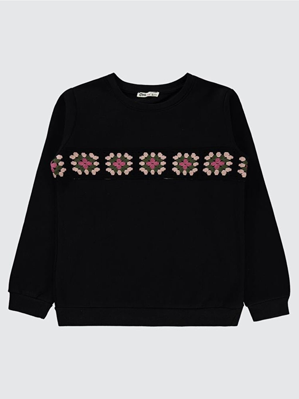 Girls Etnik Desenli 10-13 Yaş Sweatshirt - Siyah 13-14 Yaş