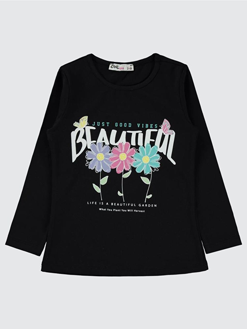 Girls Beautiful Baskılı 2-5 Yaş Sweatshirt - Siyah 3-4 Yaş-1