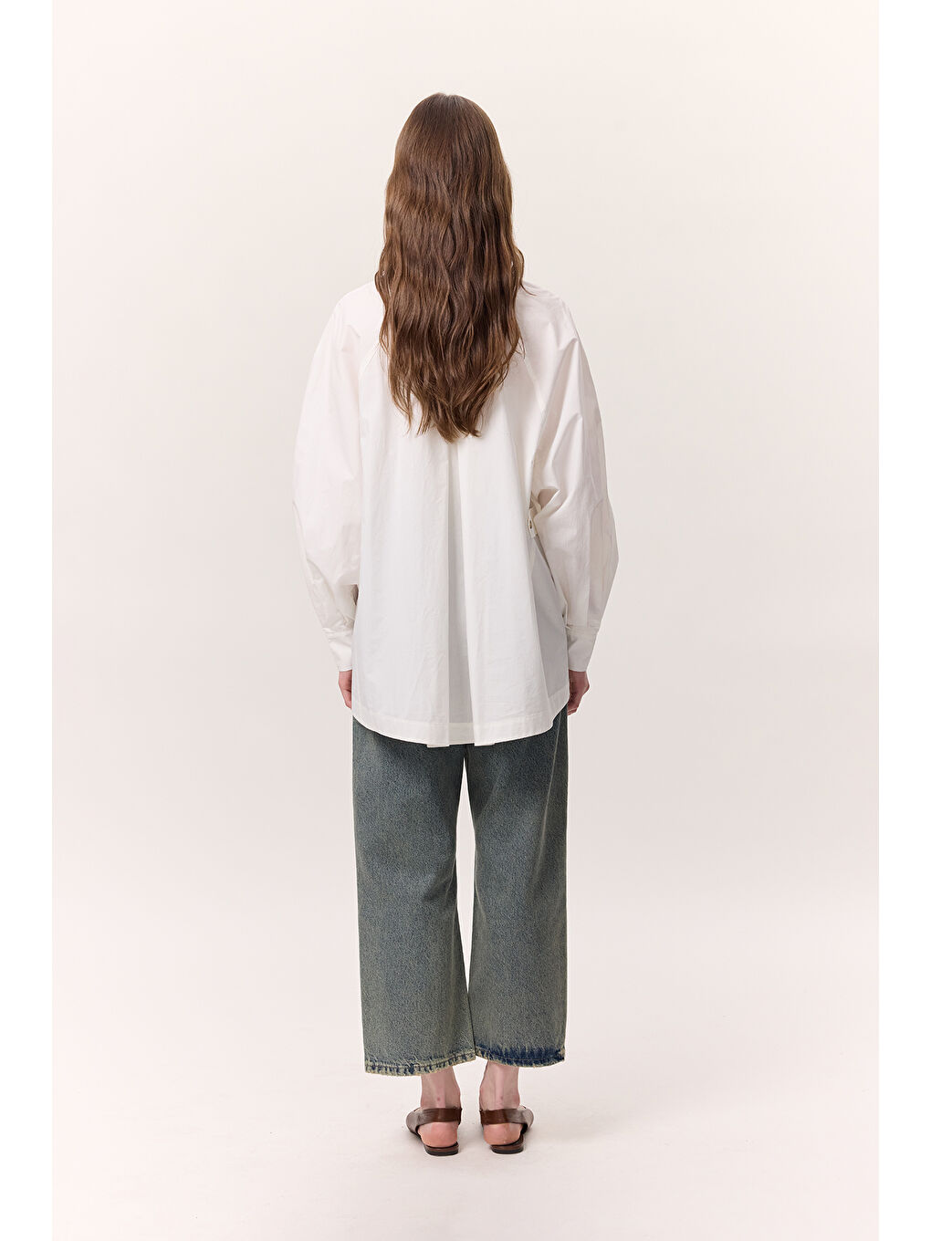 Geniş Kol Detaylı Gömlek Ekru-7
