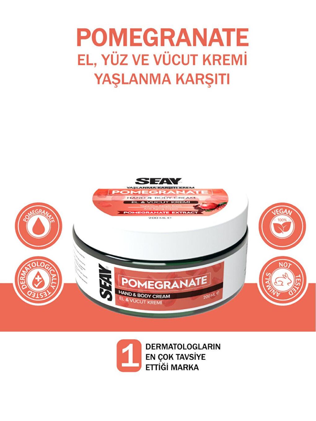 Yaşlanma Karşıtı Nar Kremi El, Vücut ve Yüz Kremi Pomegranate 200 ml-1