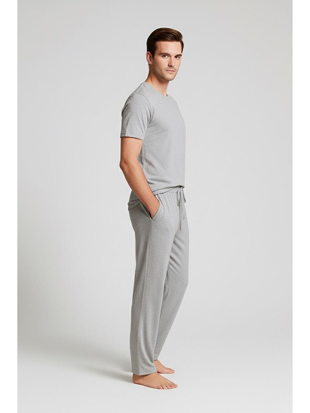 Gri Erkek Uzun Cepli Esnek Elastanlı Viskoz Pijama Altı MAN02-3