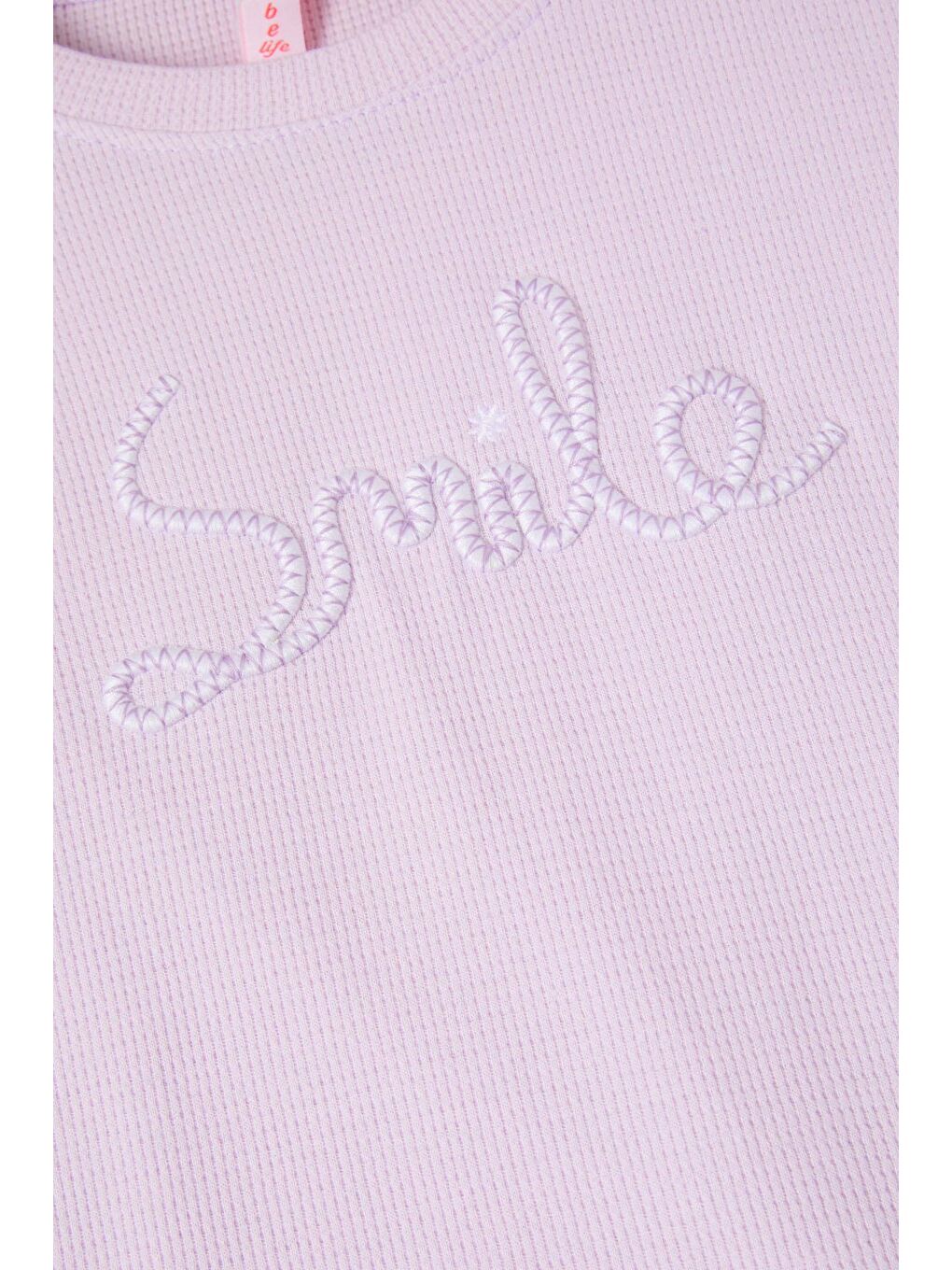 Lila Smile Nakışlı Kız Çocuk Waffle Sweatshirt 16593-1