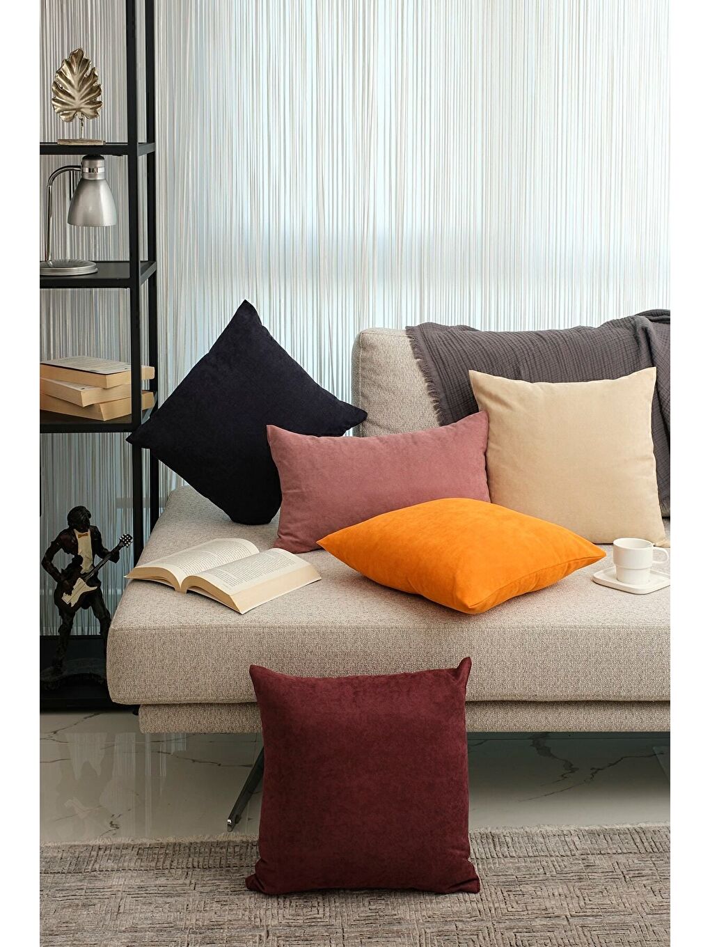 Pembe Panoroma Süet Dokulu Düz Punch (Panç) İçin Uygun Pudra 50X50 Dekoratif Kırlent Kılıfı-3