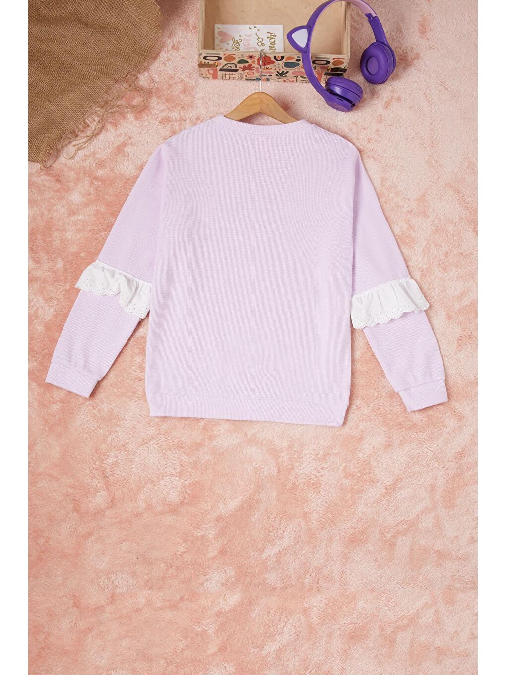 Lila Smile Nakışlı Kız Çocuk Waffle Sweatshirt 16593-4