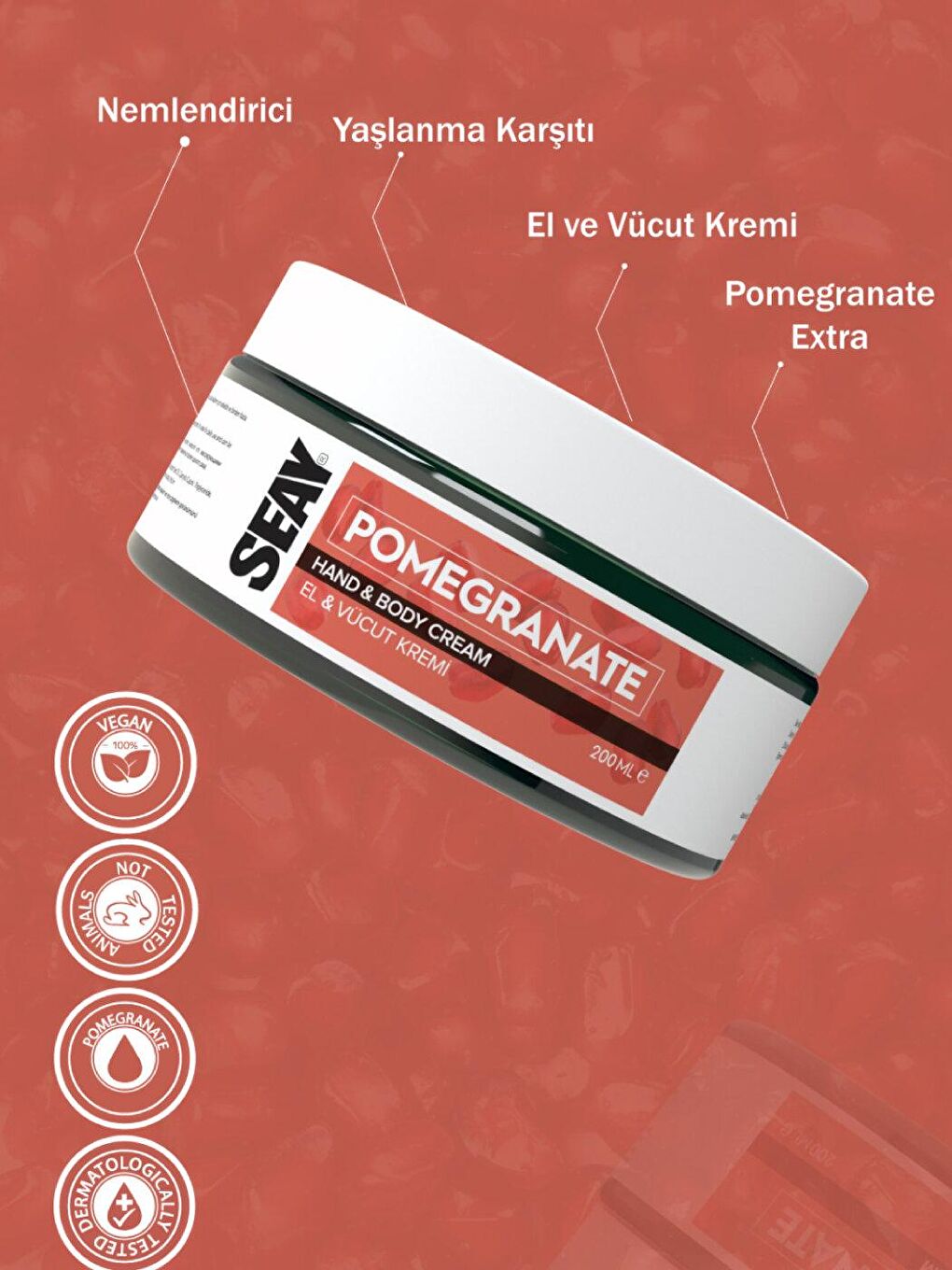 Yaşlanma Karşıtı Nar Kremi El, Vücut ve Yüz Kremi Pomegranate 200 ml-3