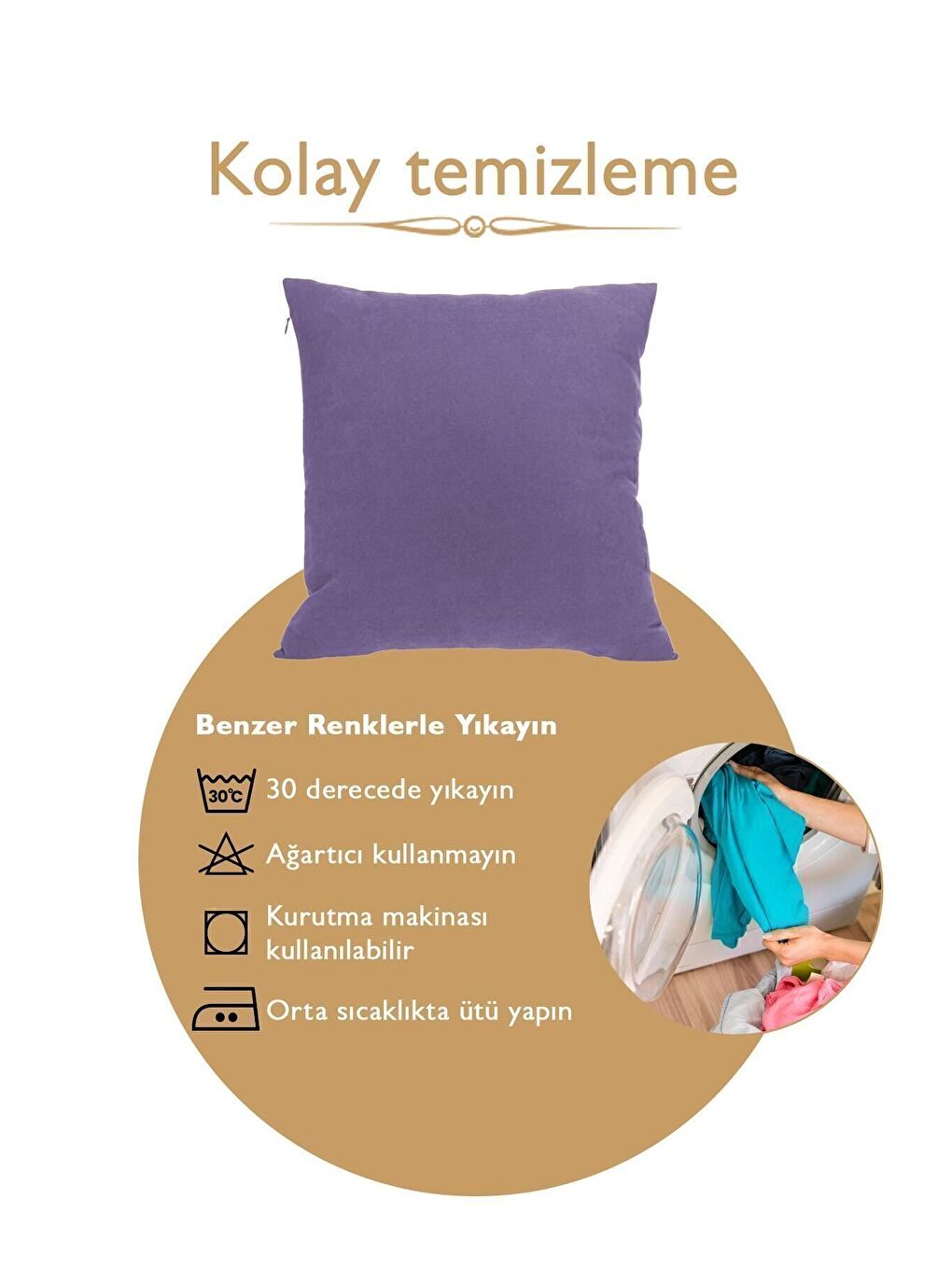 Panoroma Süet Dokulu Düz Punch (Panç) İçin Uygun Lila 50X50 Dekoratif Kırlent Kılıfı-6