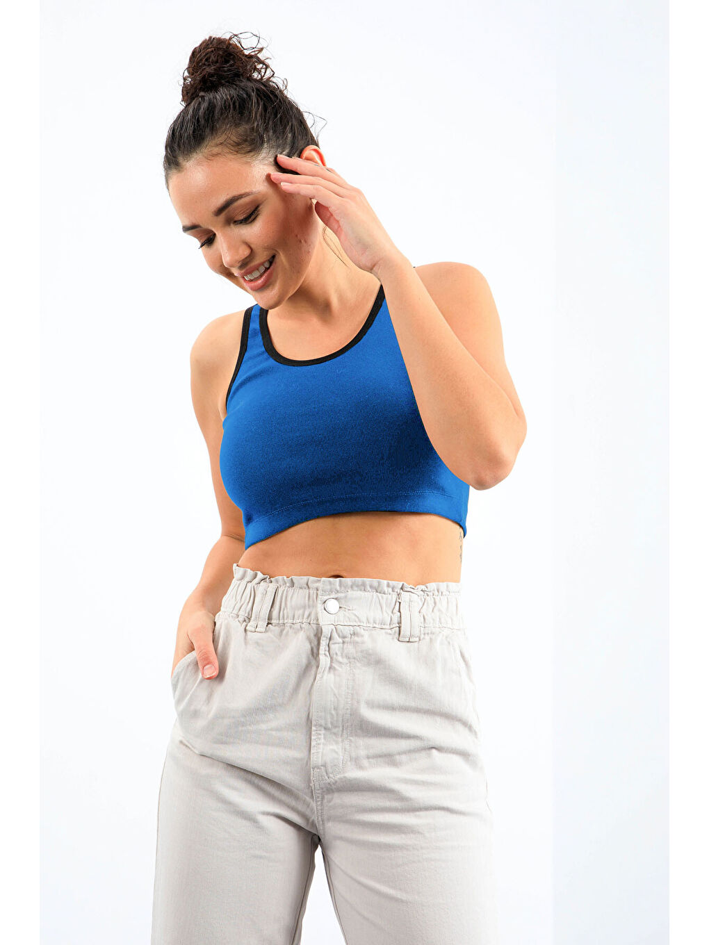 Turkuaz Basic Sıfır Kol Dar Kalıp U Yaka Kadın Crop Top Atlet - 97162-1