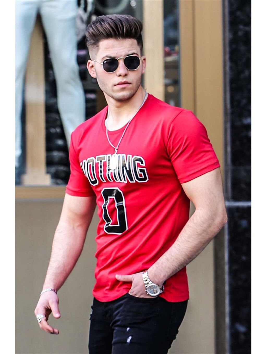 Baskılı Kırmızı Tişört 4394-1