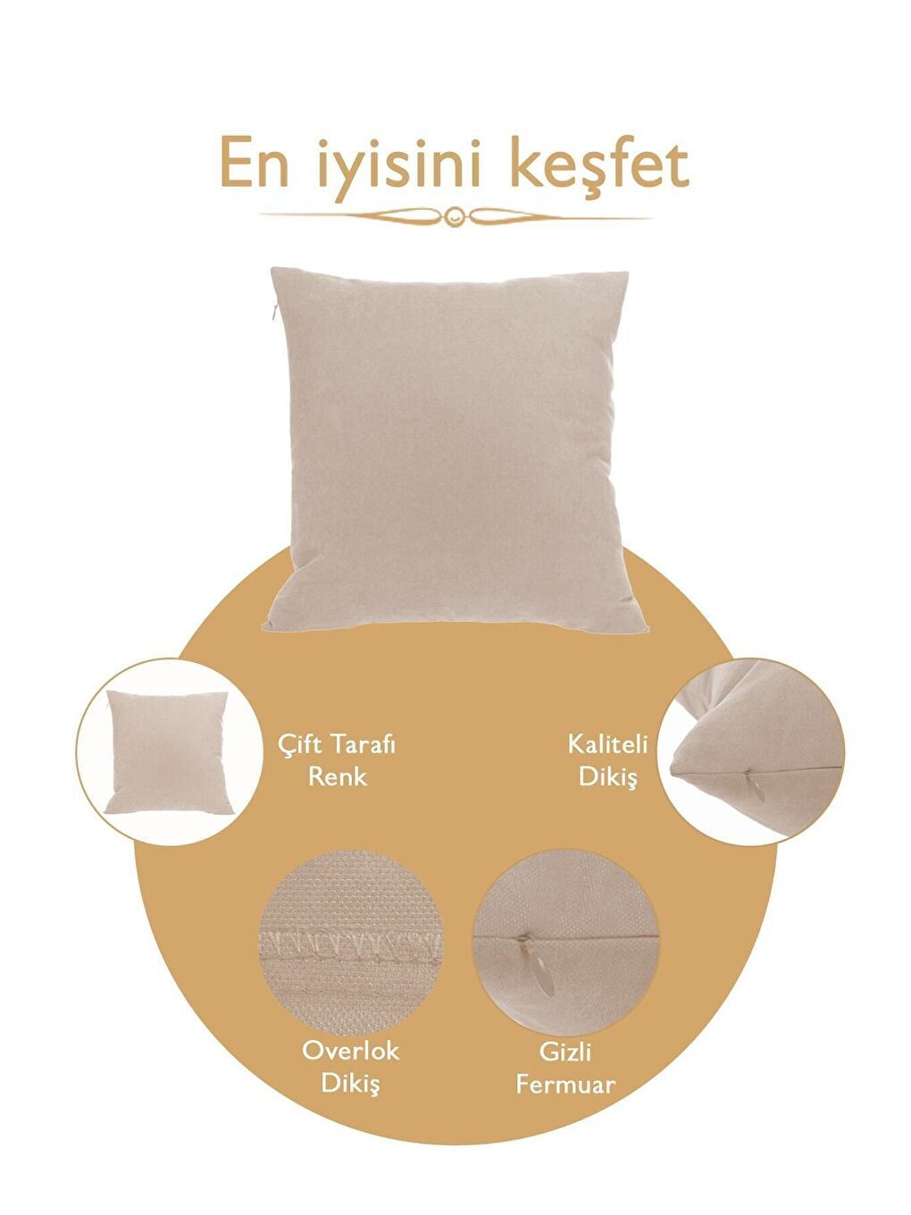 Ekru Panoroma Süet Dokulu Düz Punch (Panç) İçin Uygun Krem 50X50 Dekoratif Kırlent Kılıfı-6