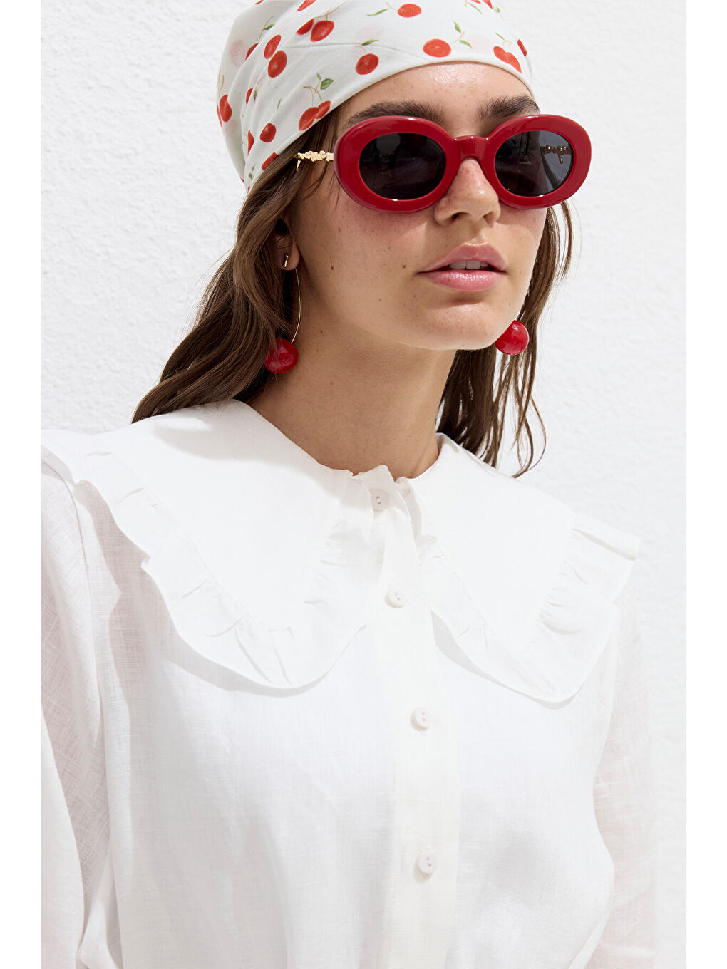 Yaka Detaylı Keten Gömlek Ekru-2