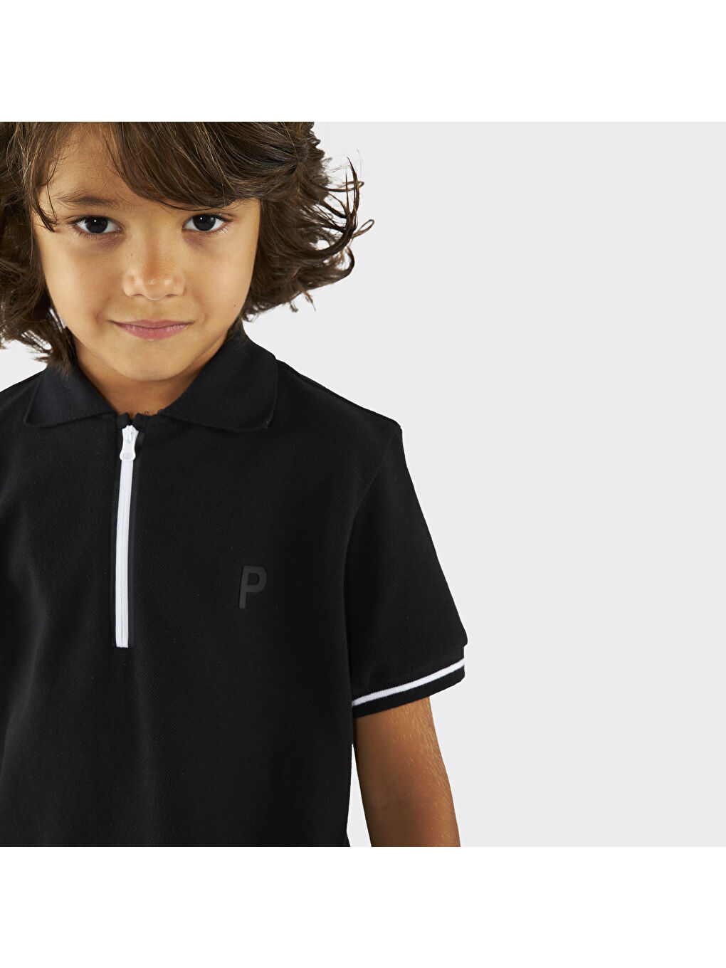 Unisex Çocuk Kısa Kollu Siyah Polo Yaka Tişört-4