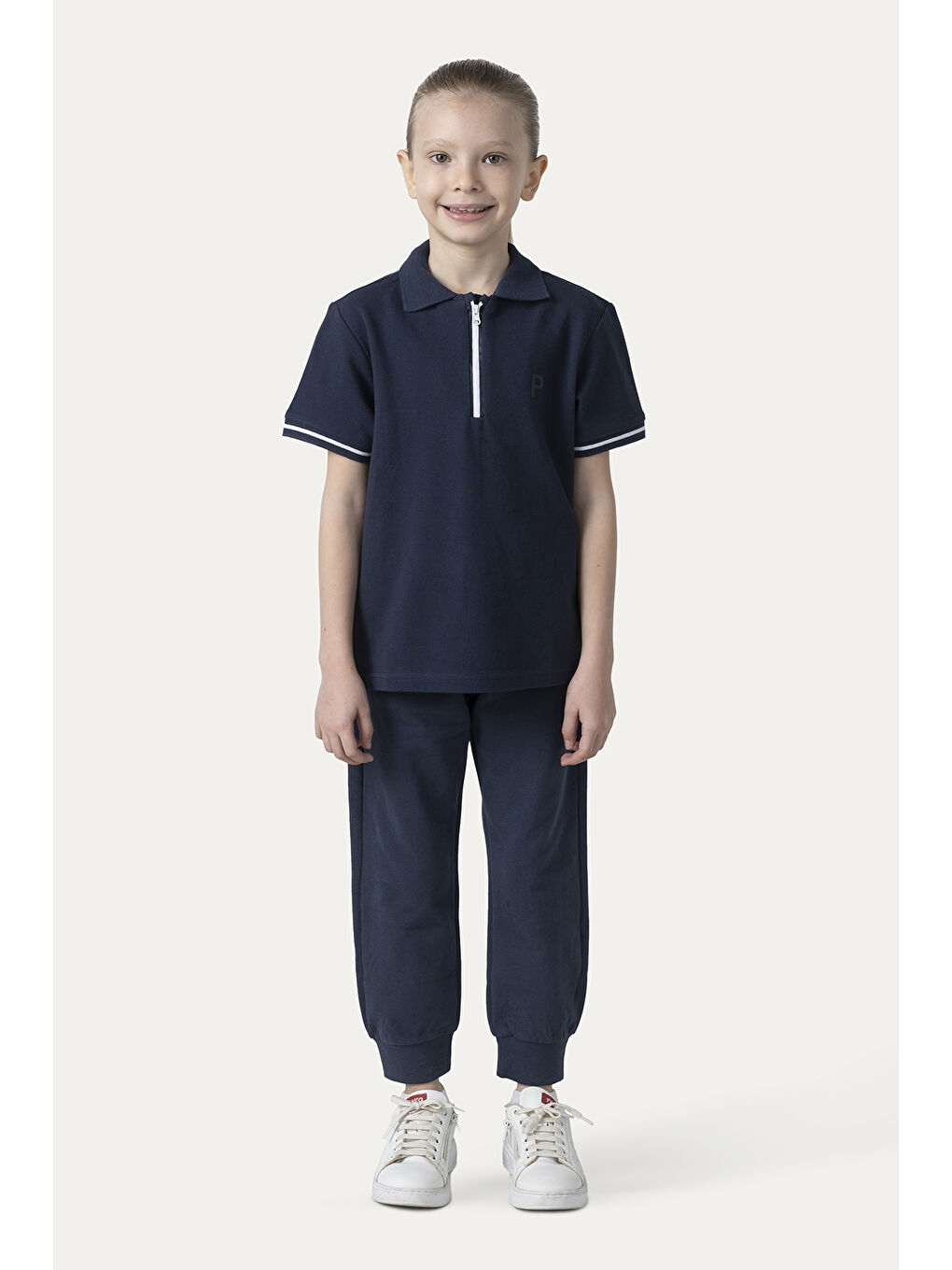Unisex Çocuk Kısa Kollu Lacivert Polo Yaka Tişört-4