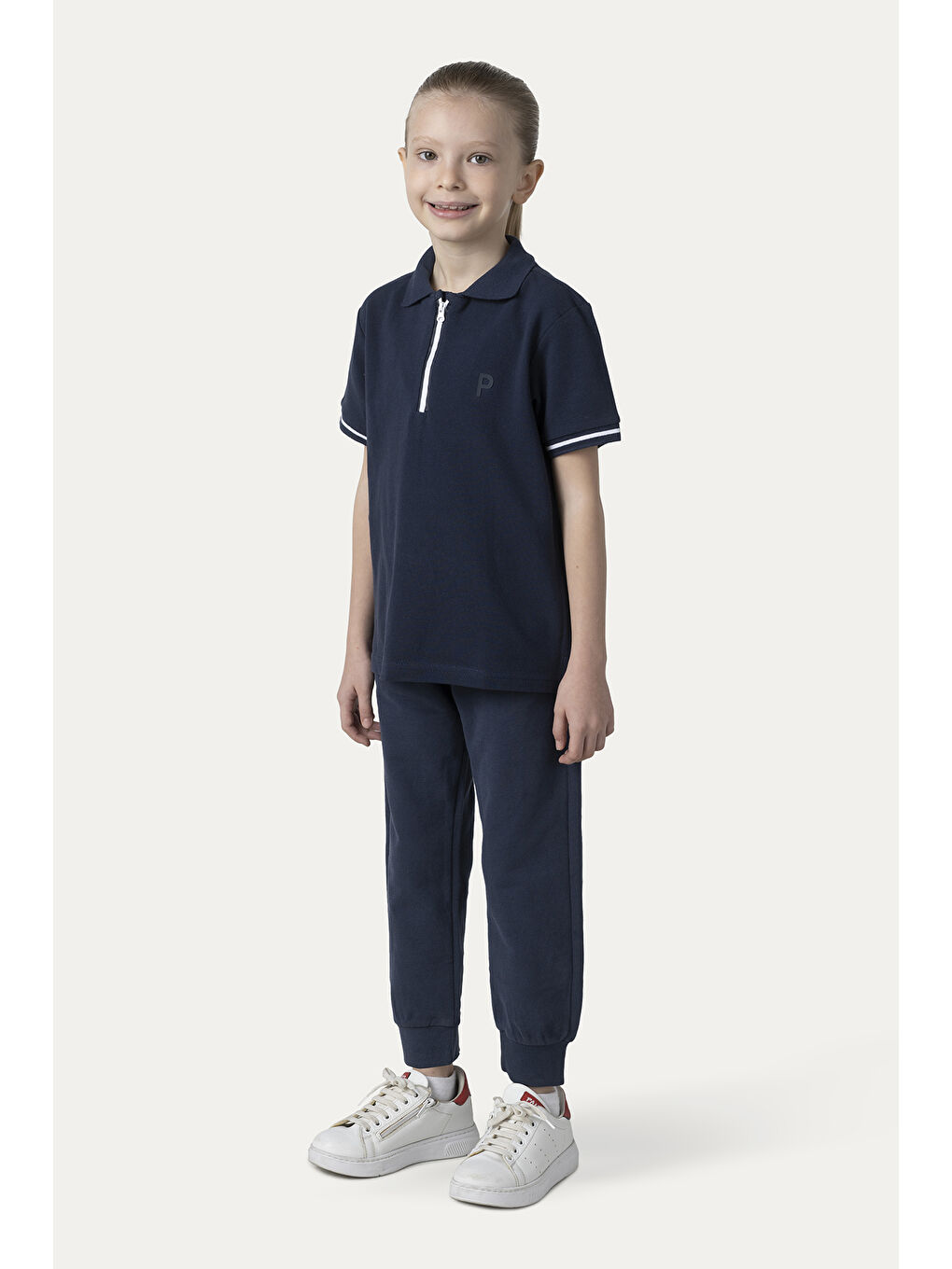 Unisex Çocuk Kısa Kollu Lacivert Polo Yaka Tişört-5