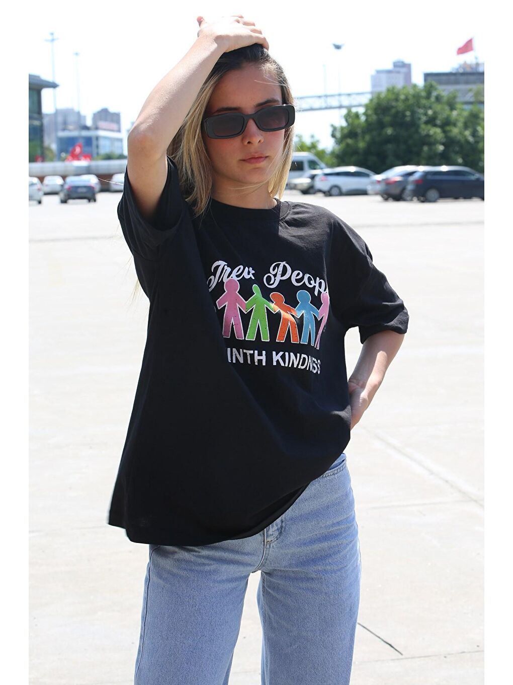 Siyah Baskılı Oversize Tişört Mg1523-1