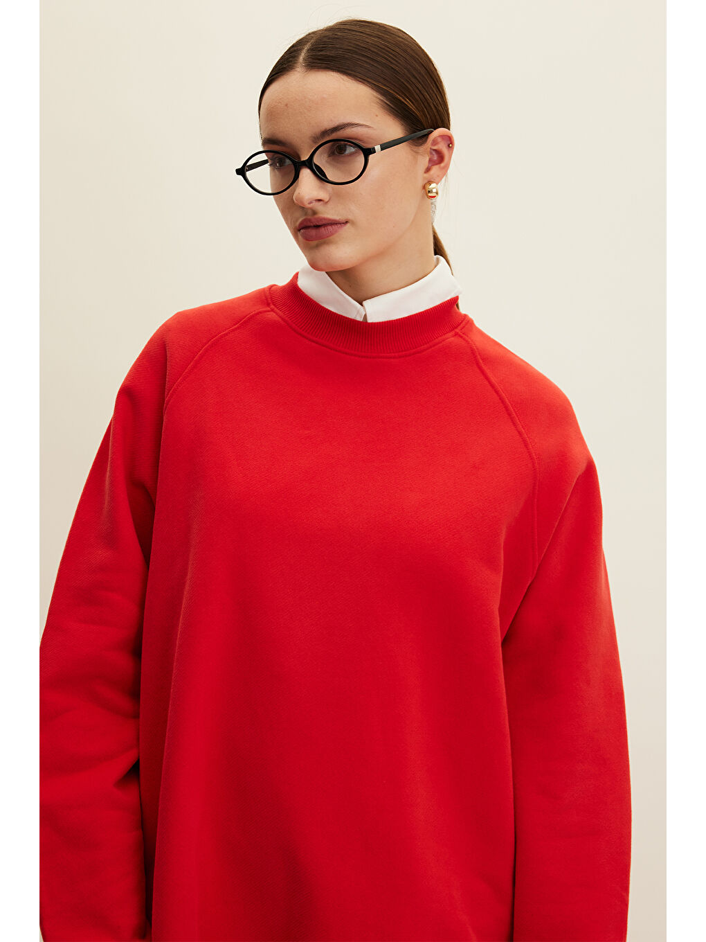 Oversize Basıc Sweatshırt Kırmızı