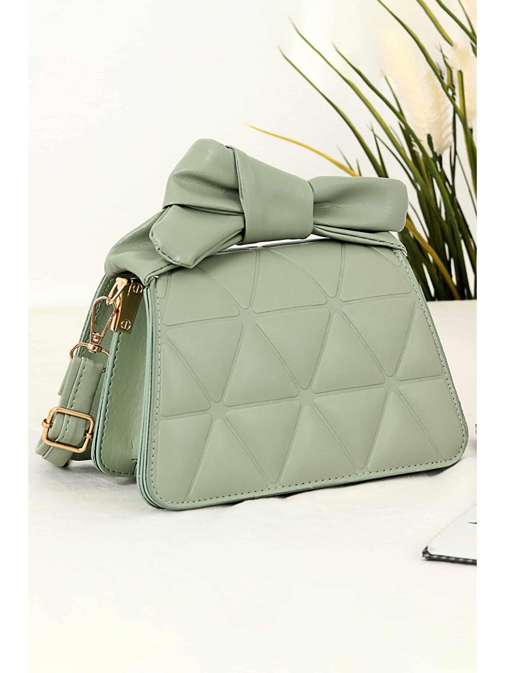 Turkuaz Papy Baskılı Fiyonk Saplı Kadın Omuz Çantası  BP-4637O