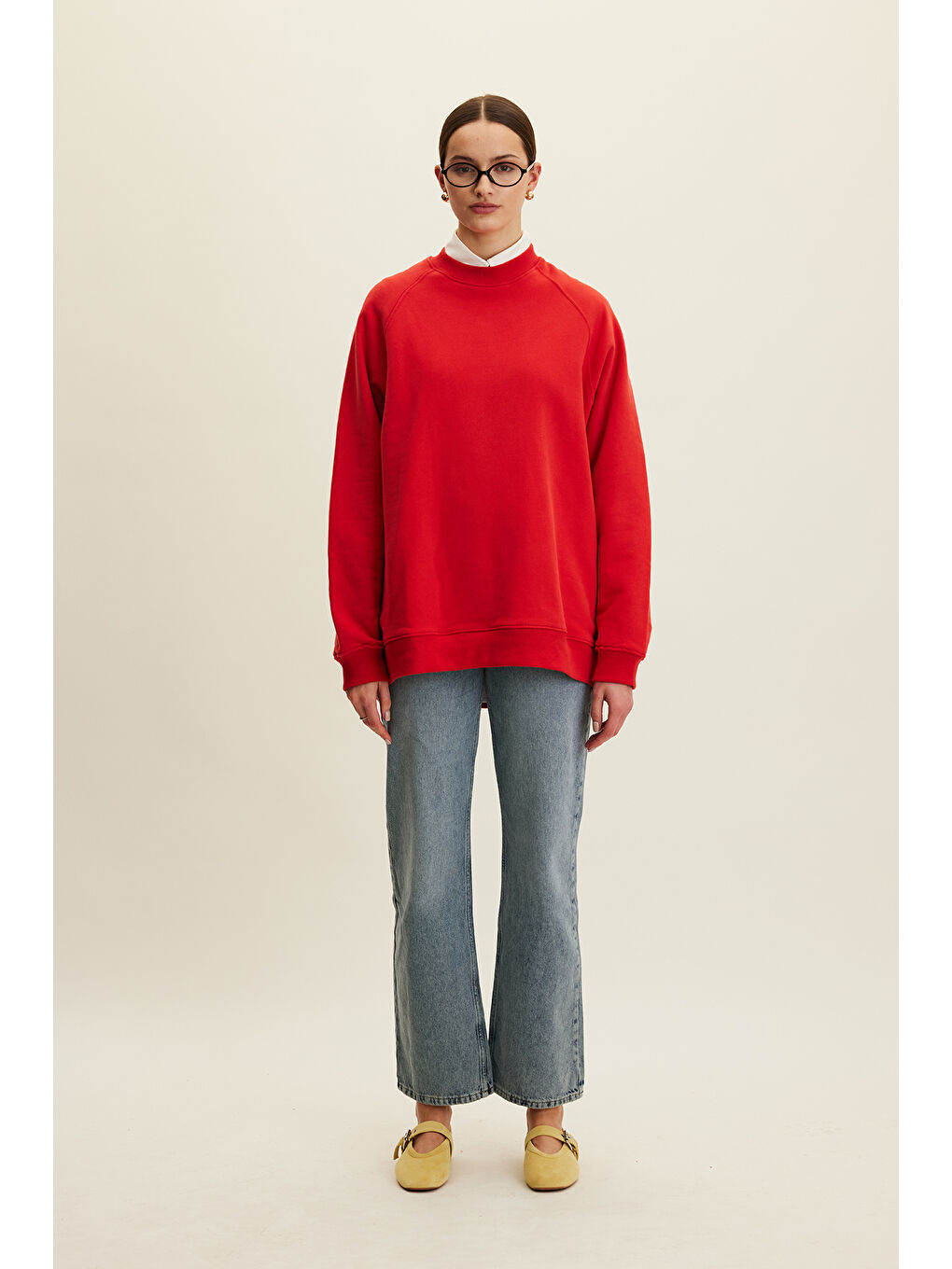 Oversize Basıc Sweatshırt Kırmızı-1