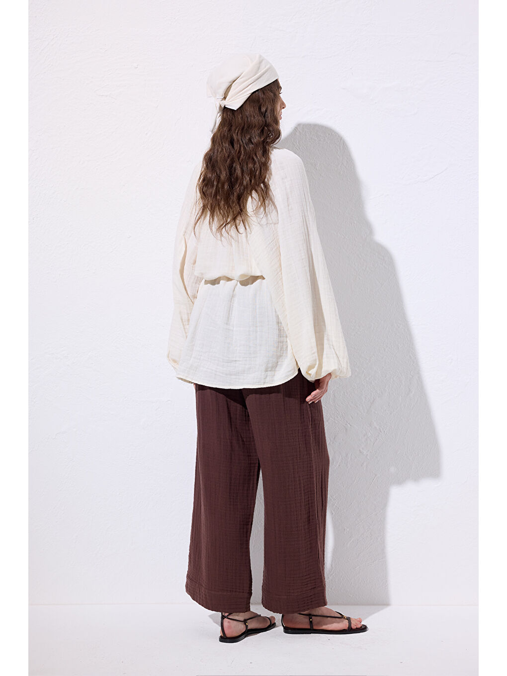 Müslin Bağlamalı Bluz Bej-5