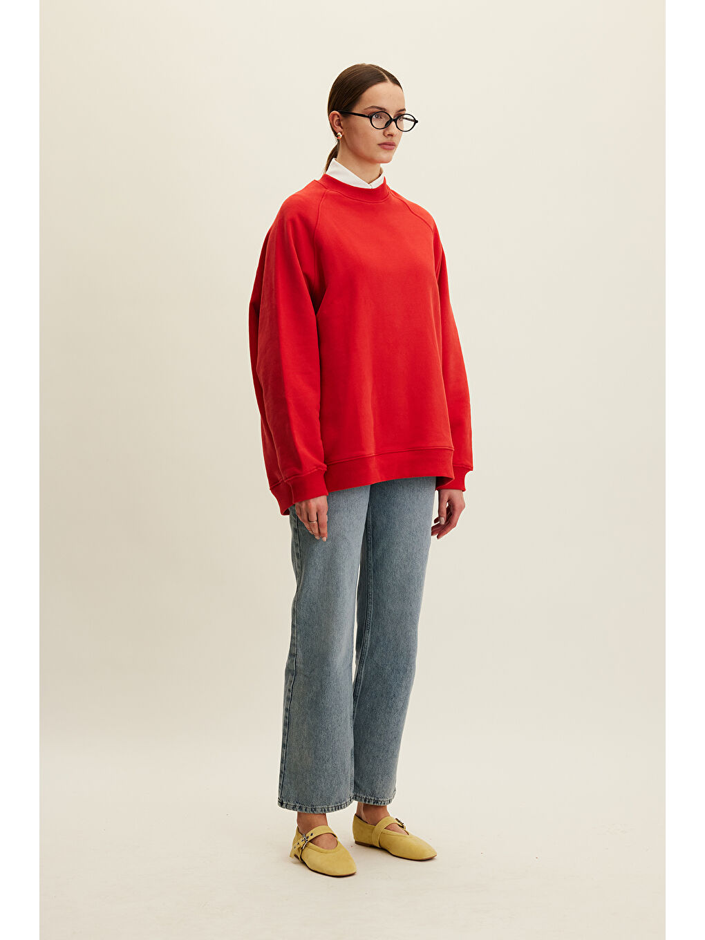 Oversize Basıc Sweatshırt Kırmızı-2