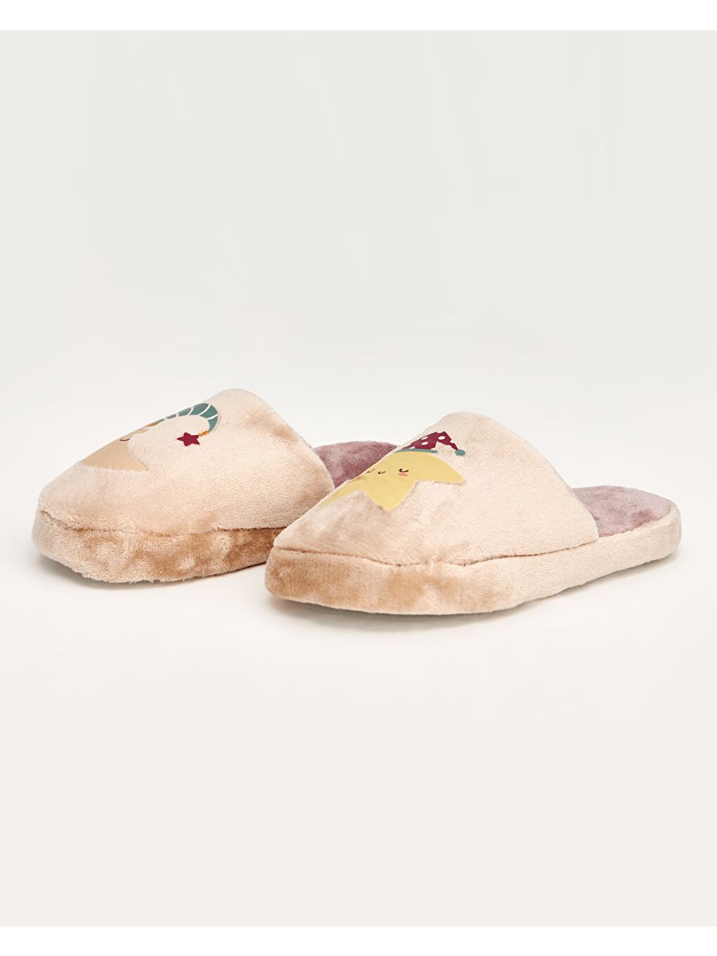 Ekru Kadın Ay Yıldız Figürlü Ev Terliği - ŞAPİ-2