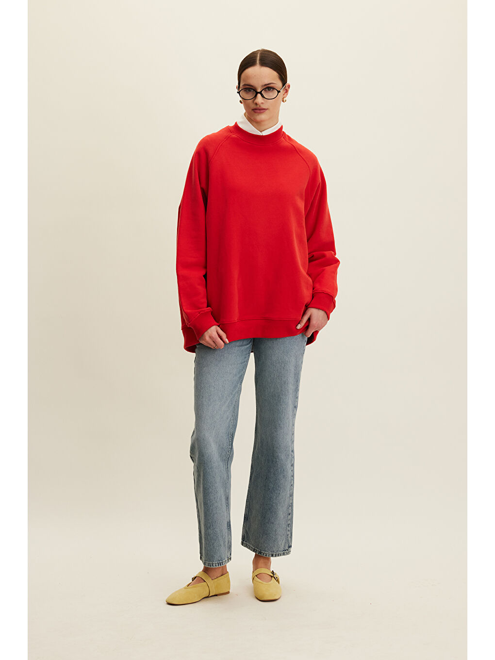 Oversize Basıc Sweatshırt Kırmızı-3