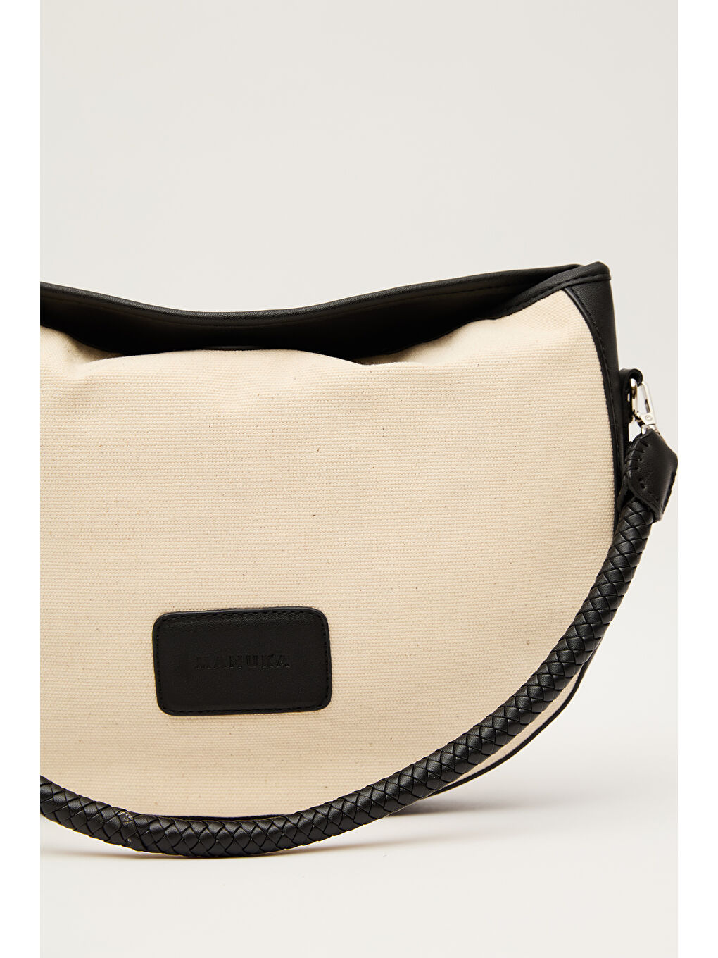 Naturel Kanvas Oval Çanta Siyah-5