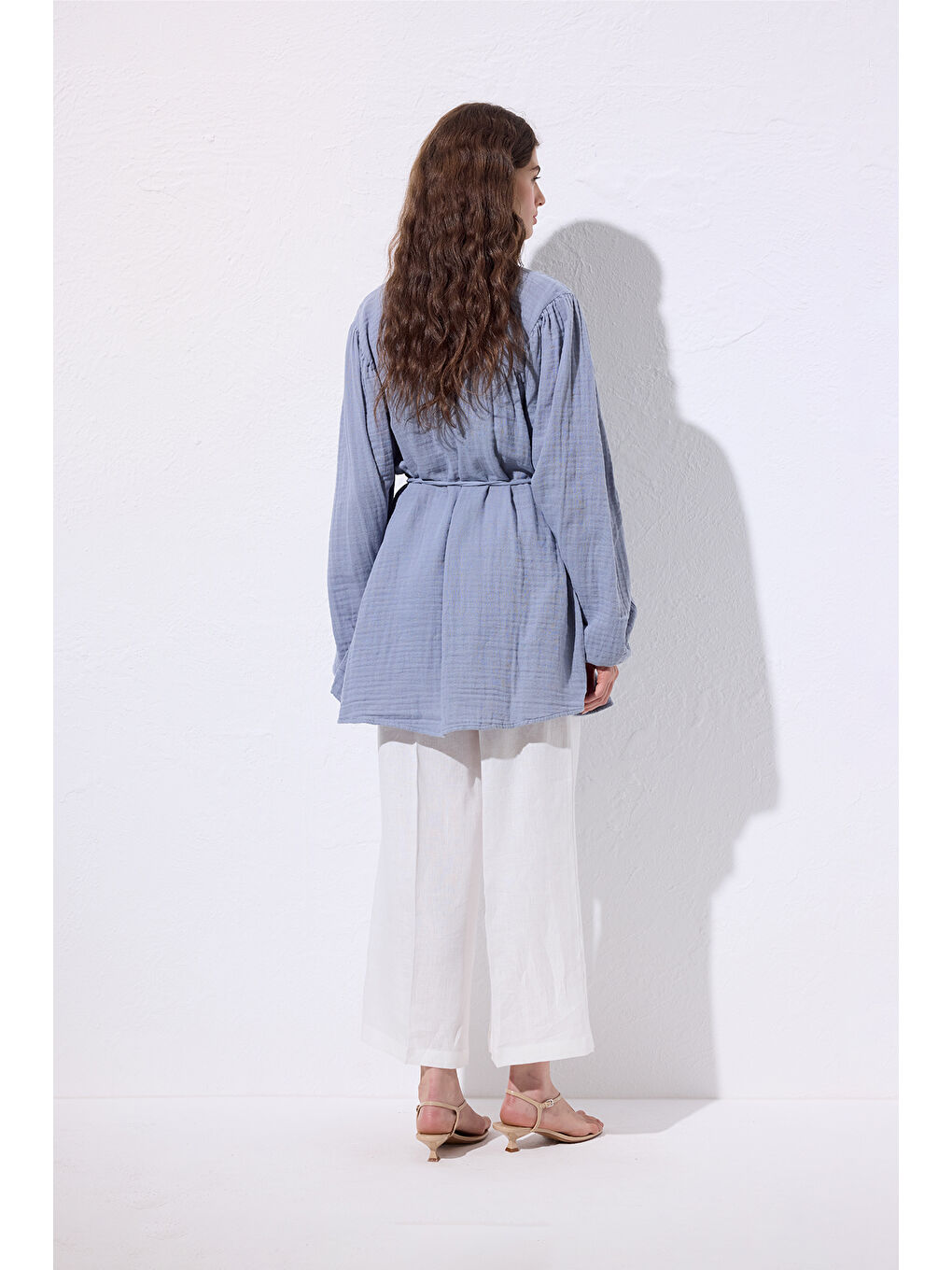 Müslin İşlemeli Gömlek Mavi-5