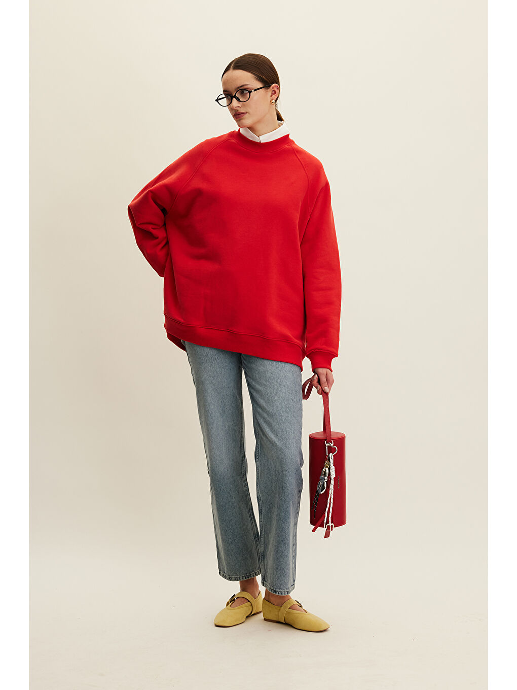 Oversize Basıc Sweatshırt Kırmızı-5