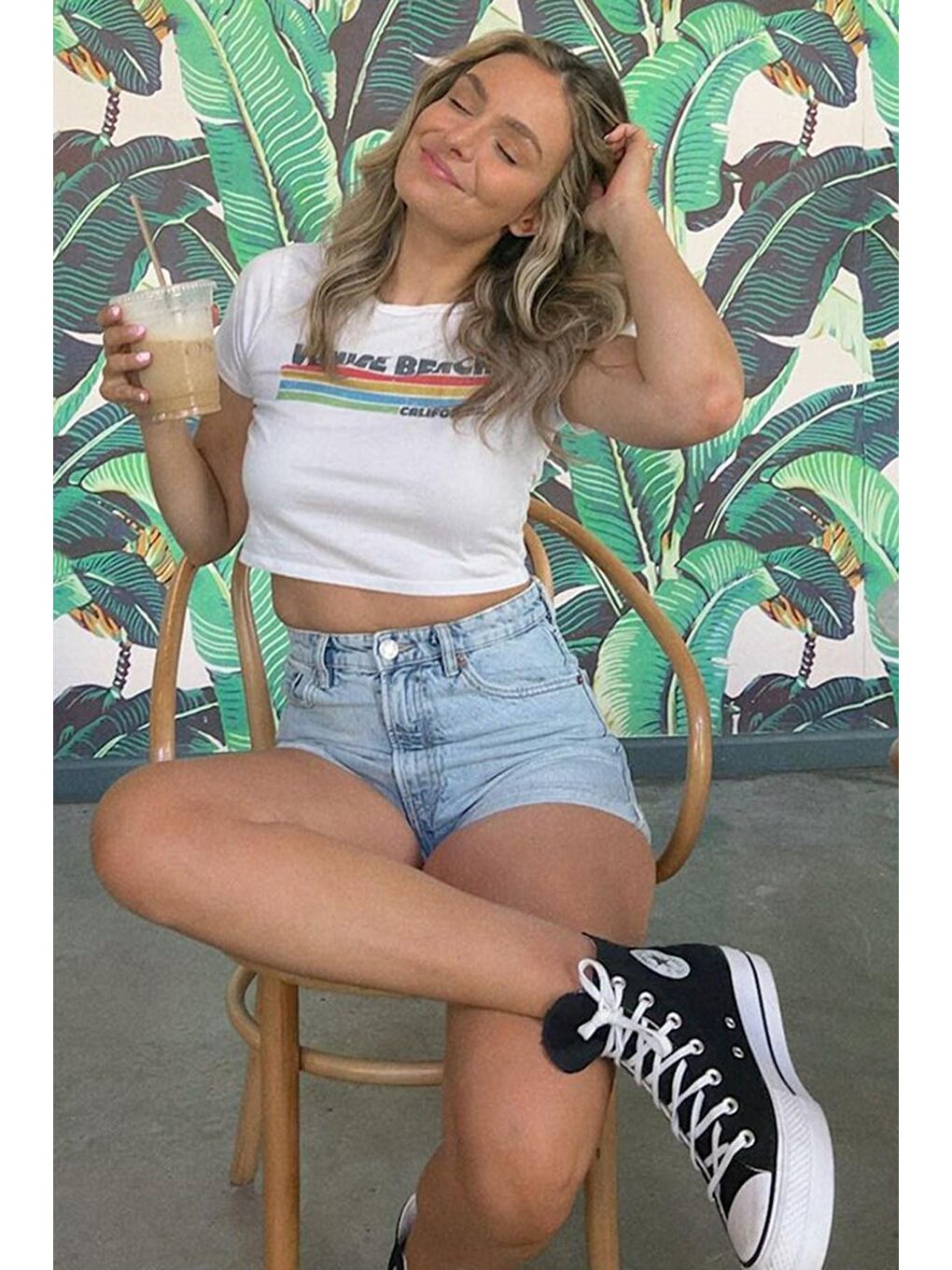 Beyaz Baskılı Crop Tişört Mg1535-2