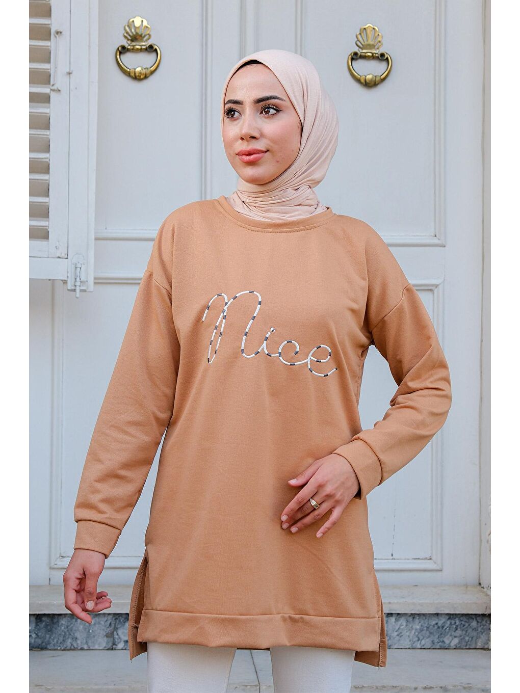 Bej Kadın Bisiklet Yaka Sweat Vizon-2