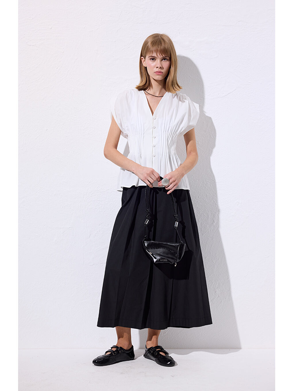 Geniş Pileli Pantolon Siyah-1