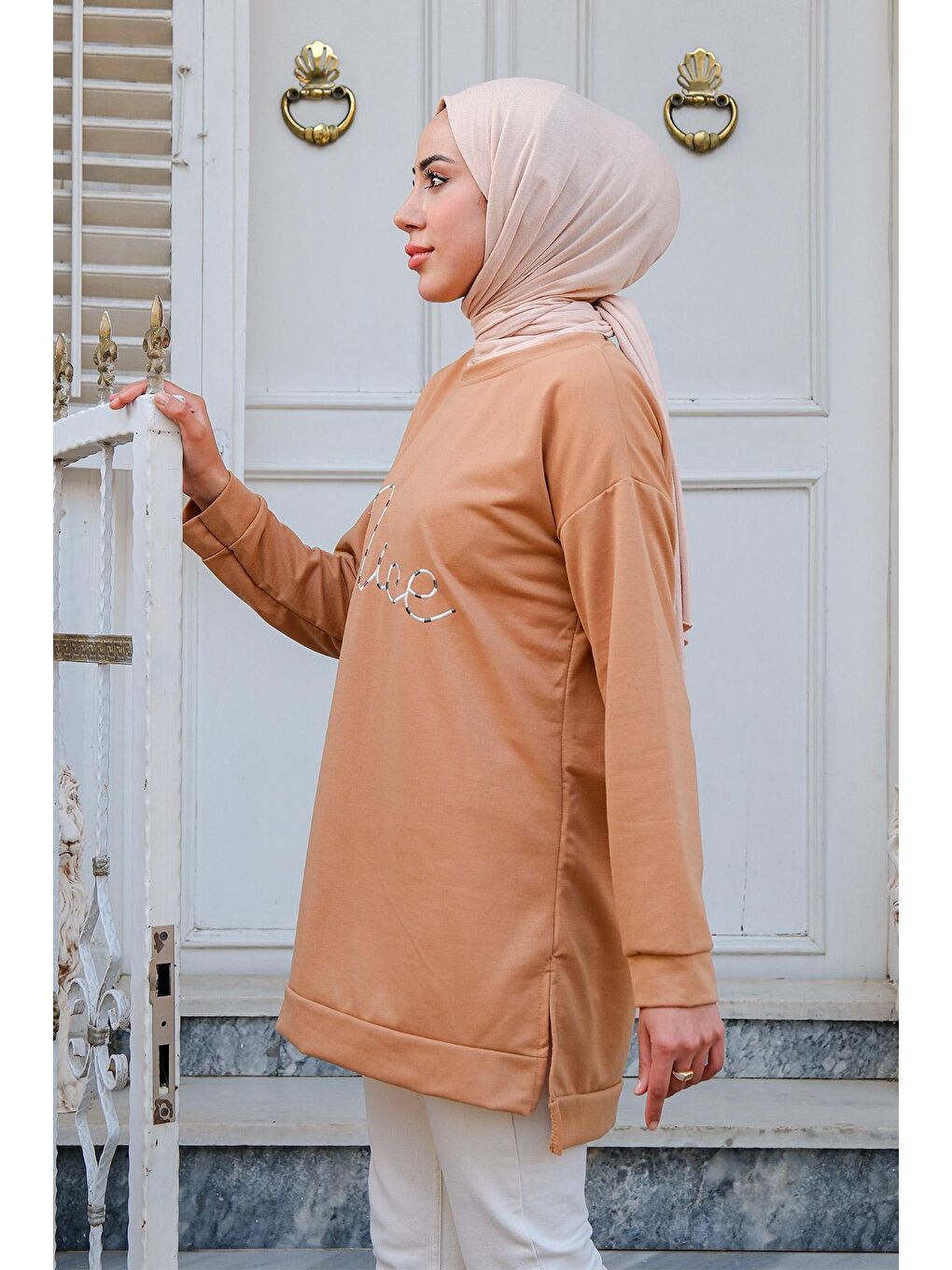 Bej Kadın Bisiklet Yaka Sweat Vizon-3