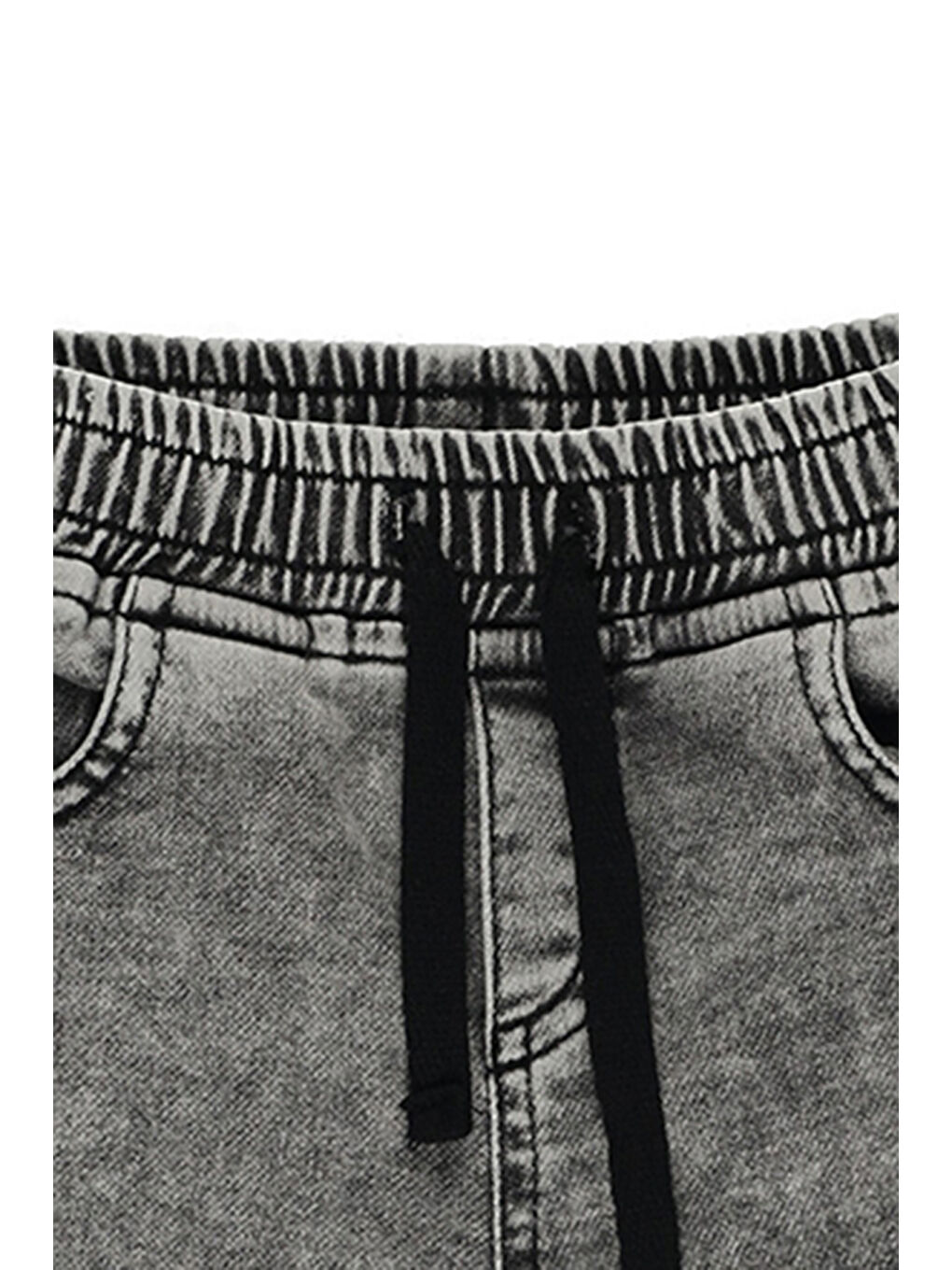 Siyah Erkek Çocuk Beli Lastikli Denim Şort-2