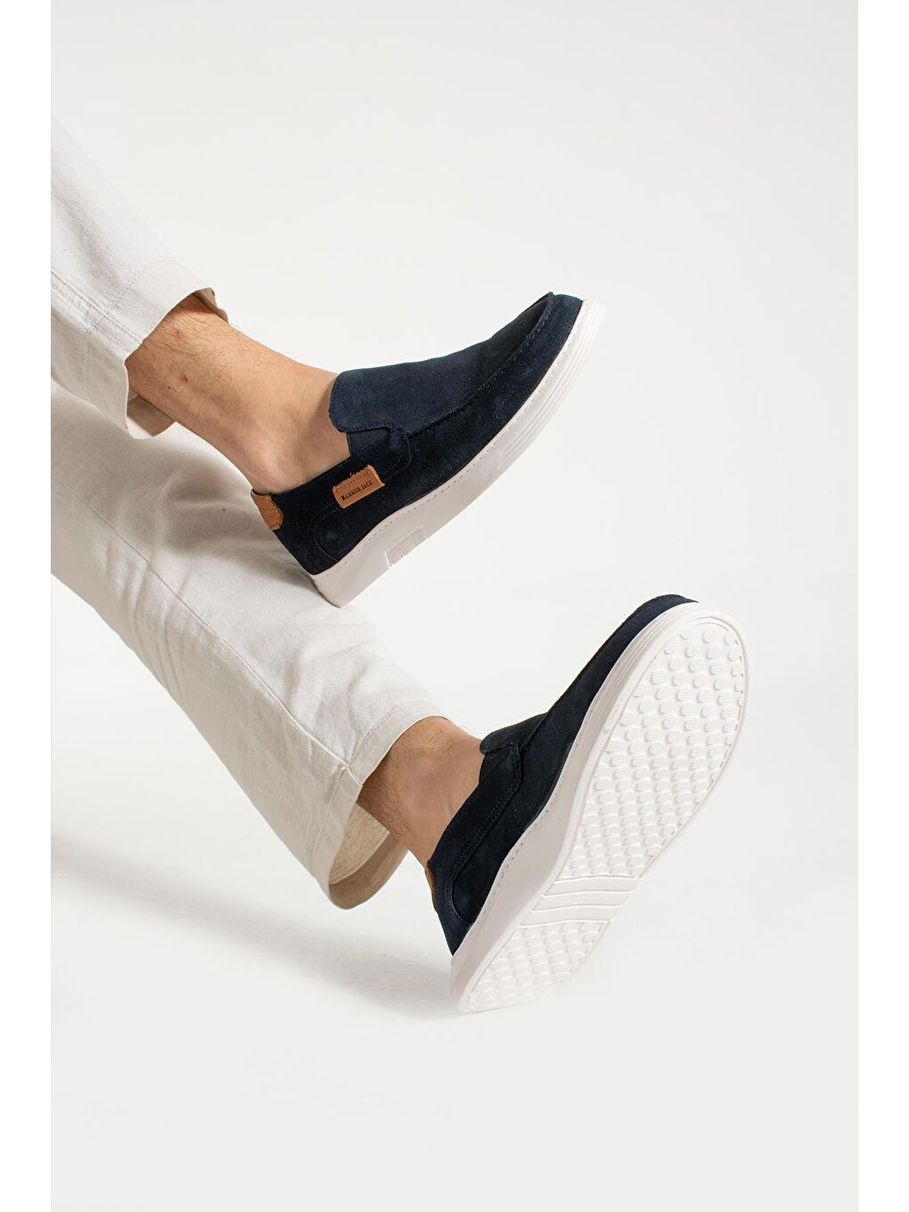 Lacivert Hakiki Deri Maykop Laci Süet Erkek Günlük Ayakkabı-2