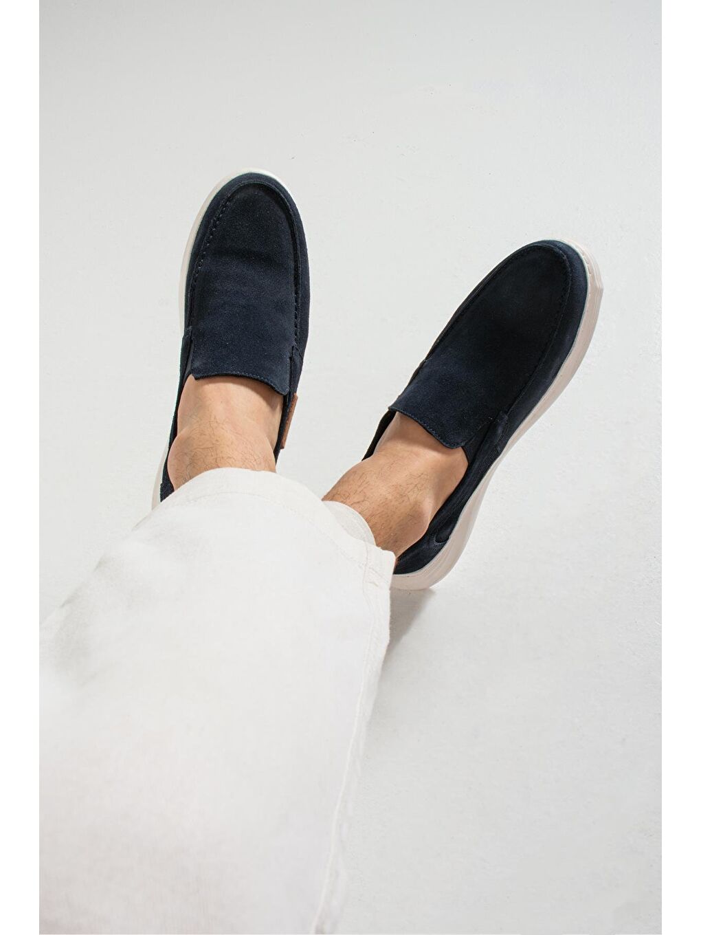 Lacivert Hakiki Deri Maykop Laci Süet Erkek Günlük Ayakkabı-3