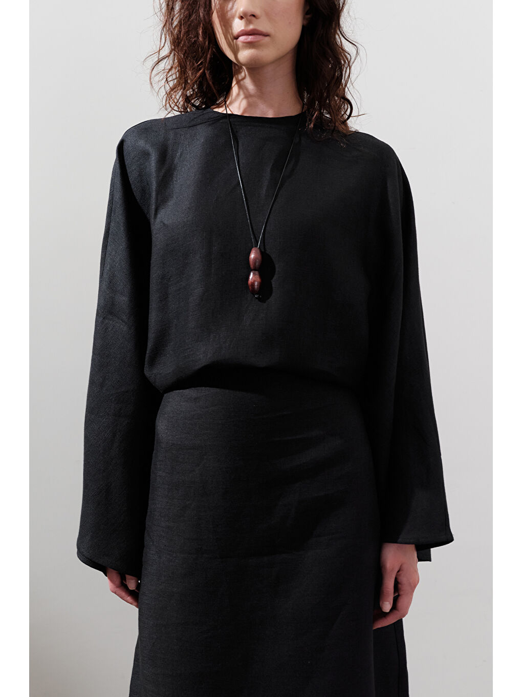 Keten Geniş Bağlamalı Elbise Siyah-4